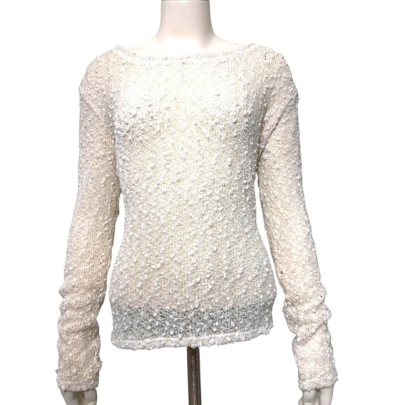 Aeropostale Sexy Sheer Sparkly Cream Cardigan Sweater Size Medium Made in NYC - Picture 1 of 9
